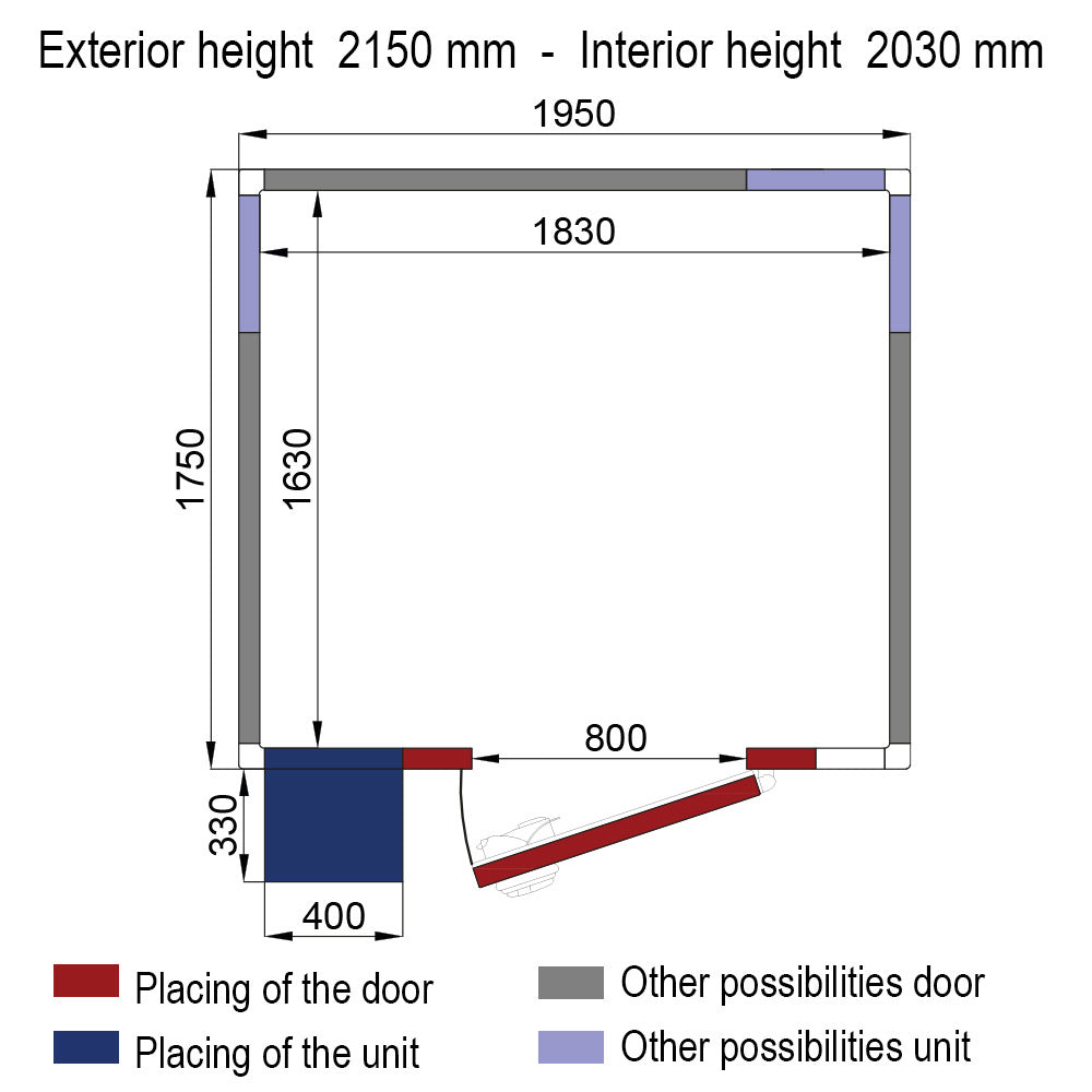 Kühlzelle ISO 60 mit Gruppe, Innendim. 1830 x 1630 xh 2030 mm (6,06 m³ ) – Bild 4