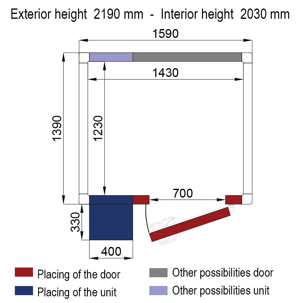 Kühlzelle ISO 80 mit Gruppe, Innendim. 1430 x 1230 xh 2030 mm (3,57 m³ ) – Bild 4