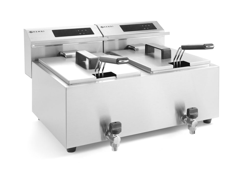 HENDI Friteuse Profi Line digital- mit Ablasshahn 2 x 8 l