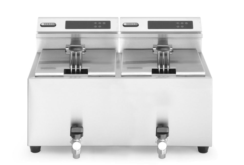 HENDI Friteuse Profi Line digital- mit Ablasshahn 2 x 8 l