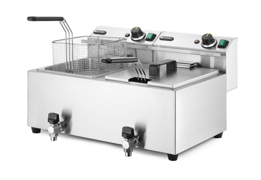 HENDI Fritteuse Profi Line mit Ablasshahn, 2×8 l