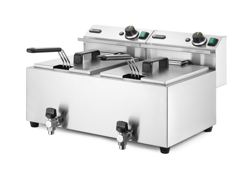 HENDI Fritteuse Profi Line mit Ablasshahn, 2×8 l
