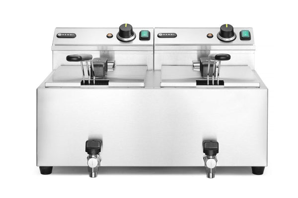 HENDI Fritteuse Profi Line mit Ablasshahn, 2×8 l