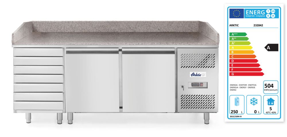 Arktic Pizzatisch, zweitürig mit 7 Schubladen 280L