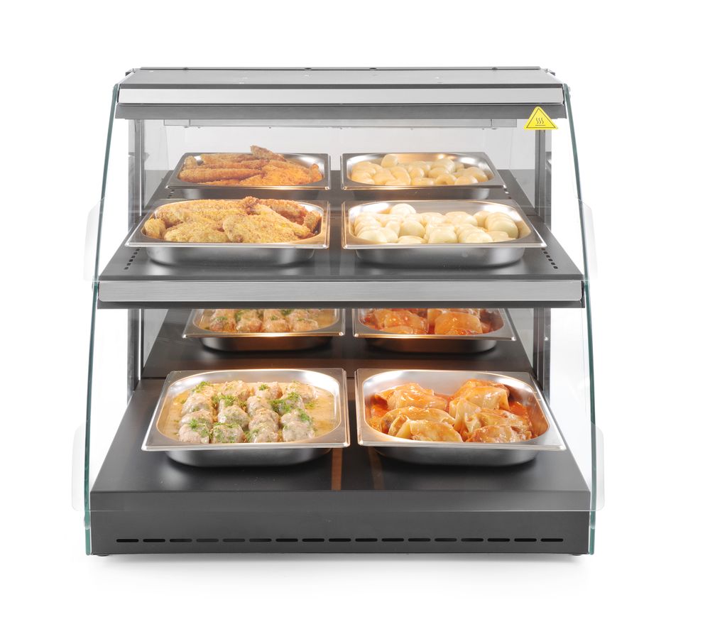 HENDI Warmhaltevitrine mit Quarzheizung, 2 Regalböden