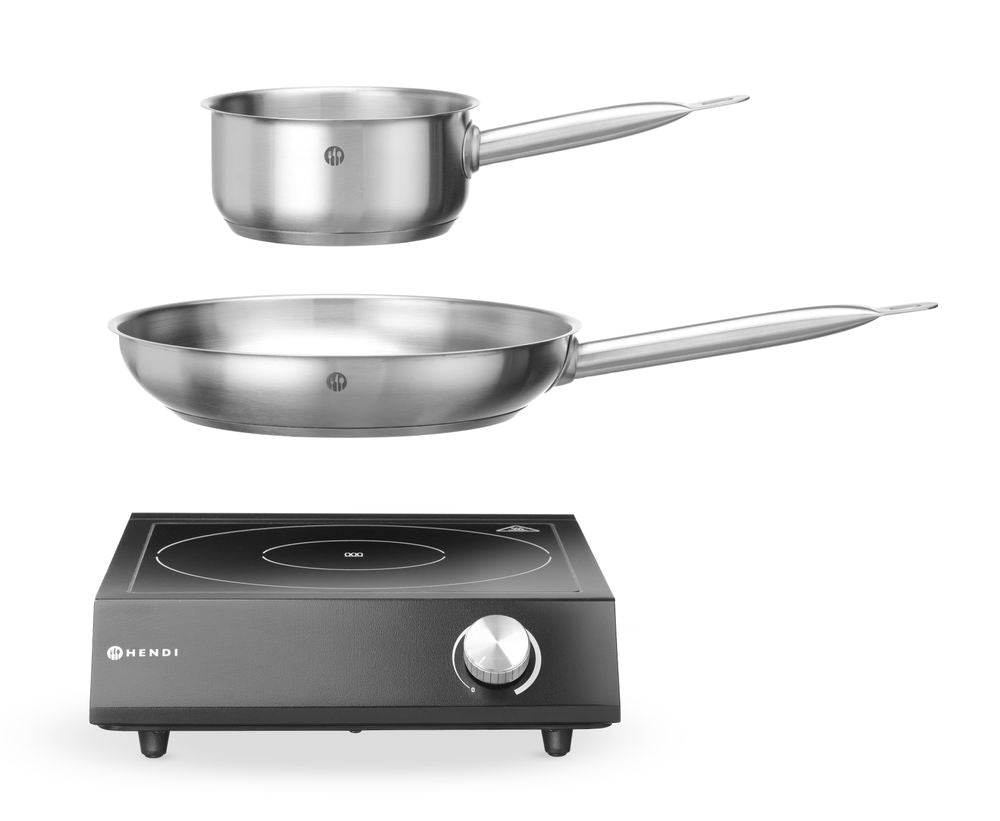 HENDI Set: Induktionskocher 3500W + Stielkasserolle + Bratpfanne