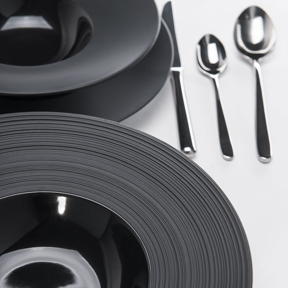 Stalgast Porzellan Suppenteller aus der Serie Gourmet Kontrast, schwarz, Ø 305 mm