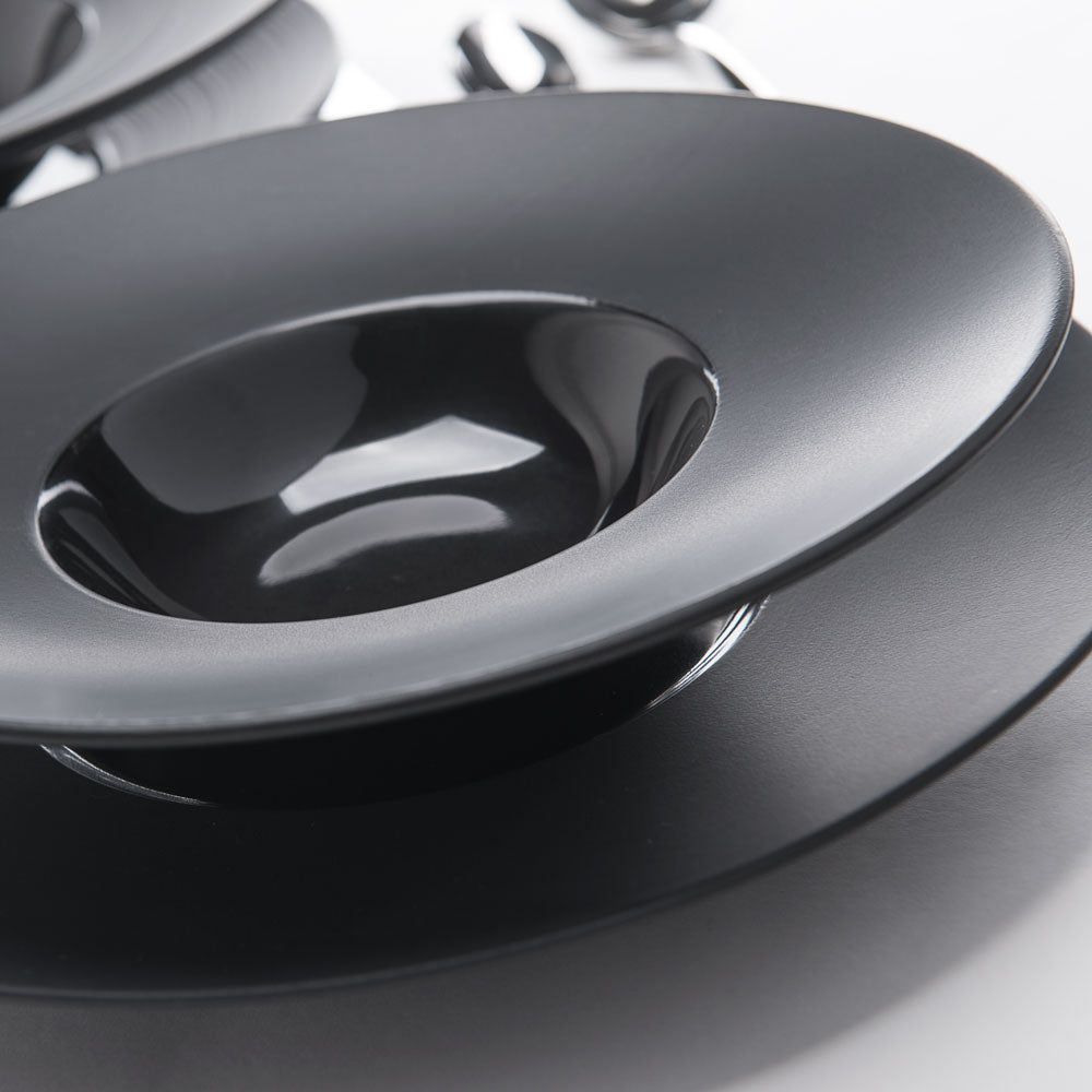 Stalgast Porzellan Suppenteller aus der Serie Gourmet Kontrast, schwarz, Ø 305 mm