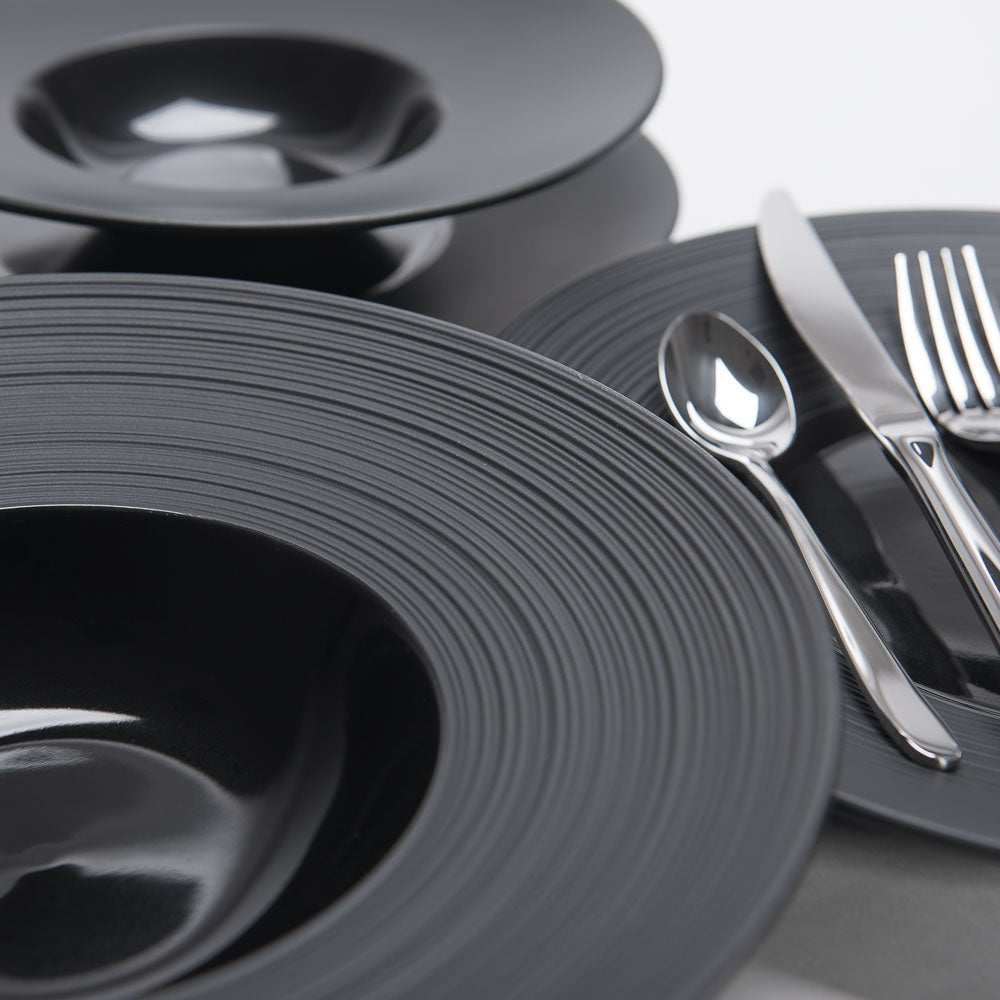 Stalgast Porzellan Suppenteller aus der Serie Gourmet Kontrast, schwarz, Ø 265 mm