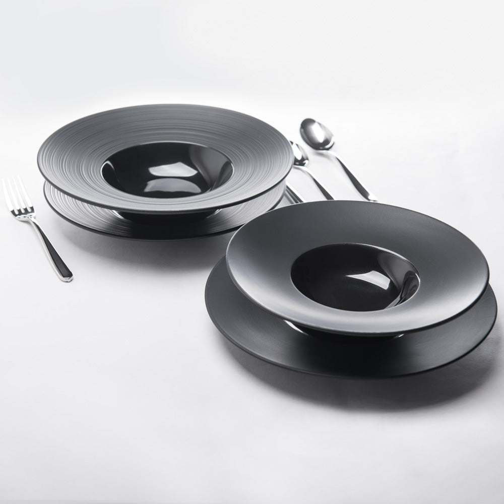 Stalgast Porzellan Suppenteller aus der Serie Gourmet Kontrast, schwarz, Ø 265 mm