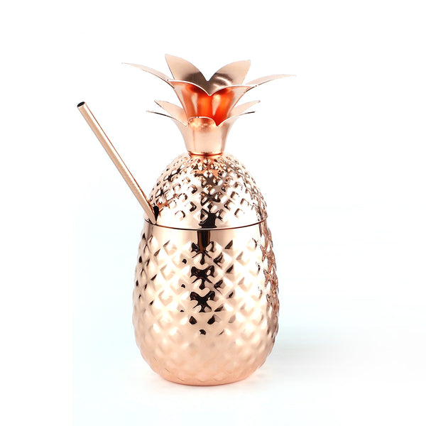 Stalgast Cocktailbecher Ananas mit Deckel und Strohhalm, Edelstahl, kupferfarben 0,475 Liter
