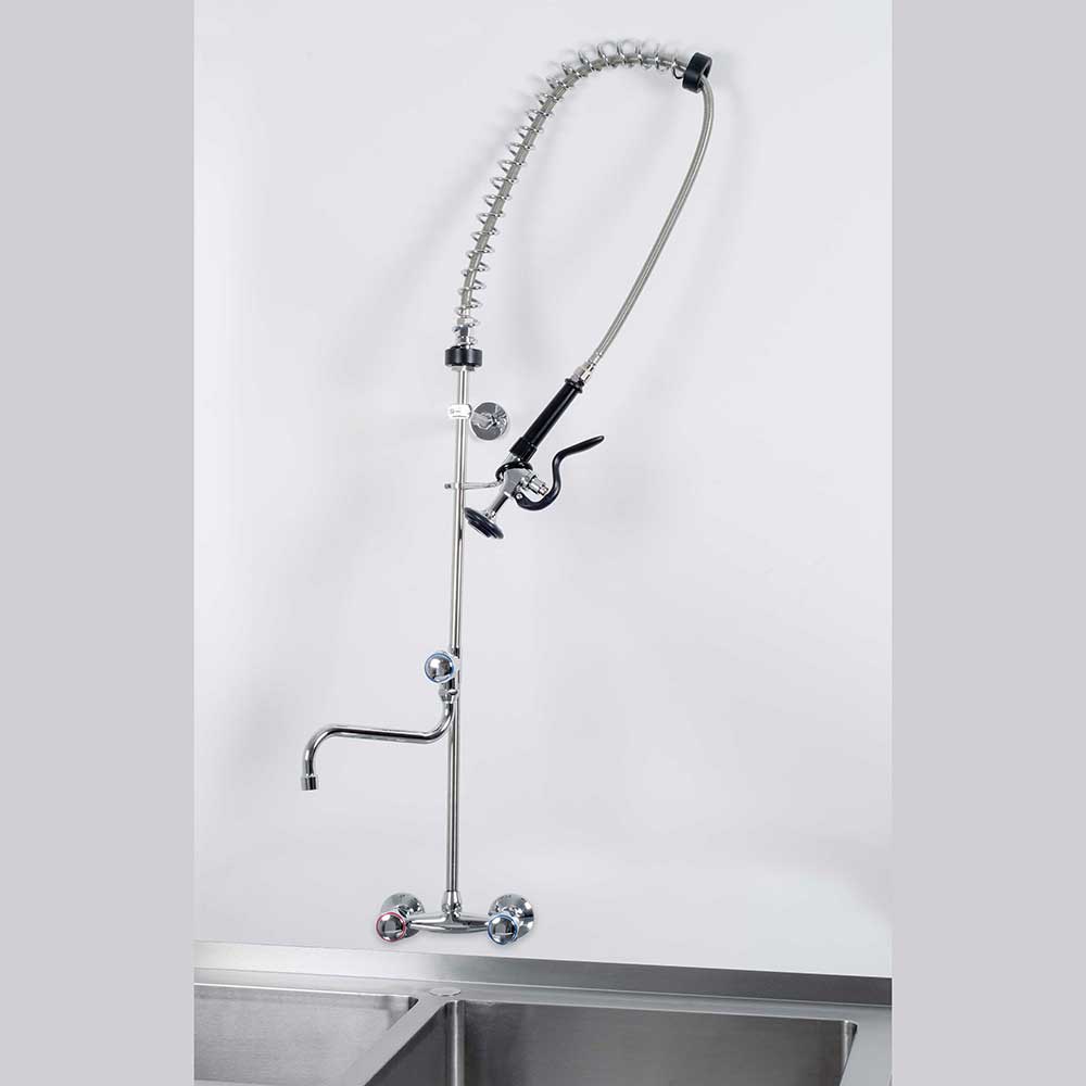 Stalgast Geschirrbrause mit Mischbatterie, Zweiloch-Wandmontage, mit Wasserhahn, zwei Mischventile