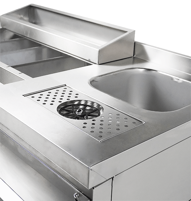 Combisteel Cocktailstation - Bar und Getränkekühltisch Inklusiv Spülbecken, Gläserdruckspüler, Frontseitiger Stauraum fü