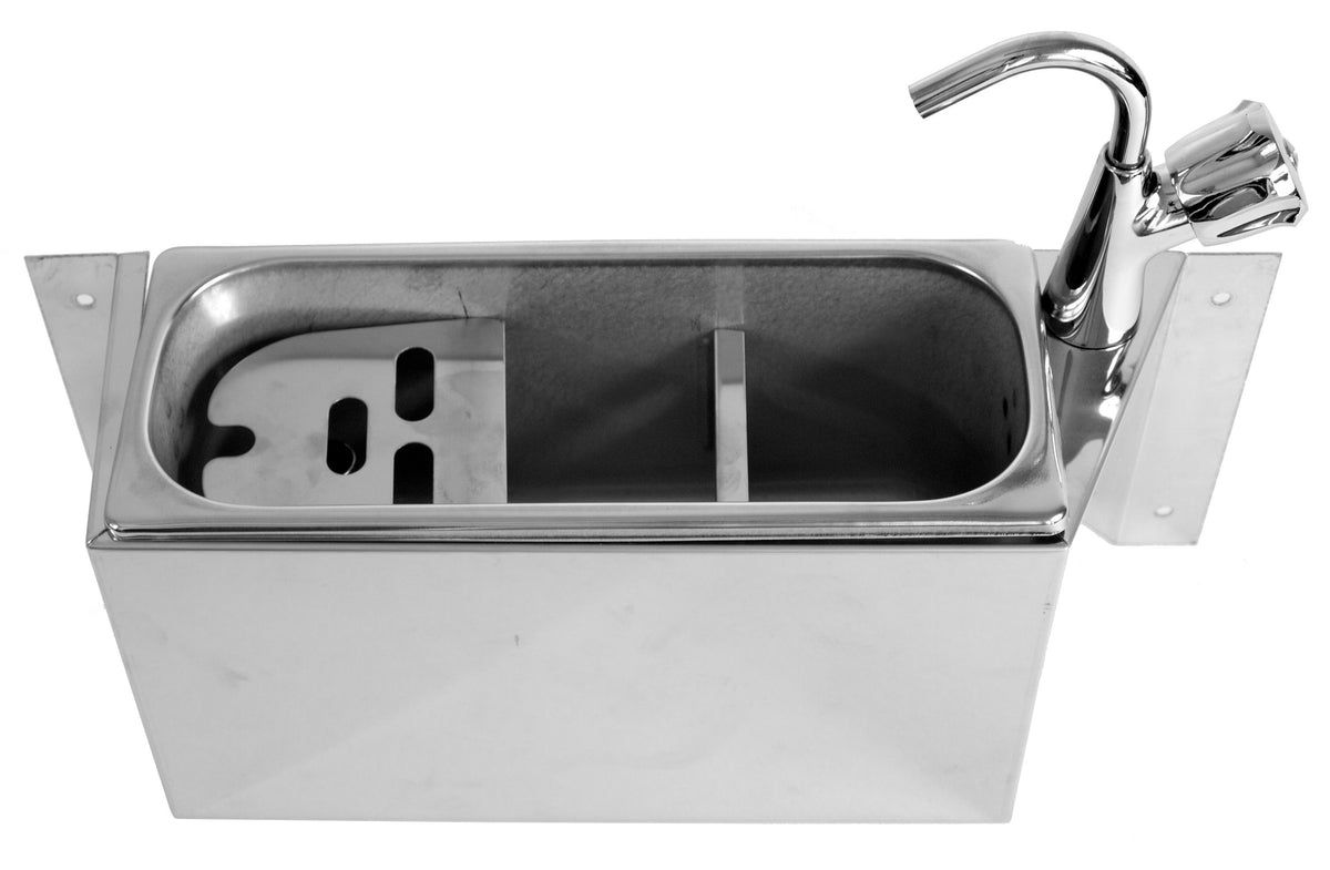 Combisteel Spülbecke für Eislöffel mit Wasserhahn 380 x 120 x 150 mit Wasserablaufloch, Wasseranschluss und Überlaufrohr
