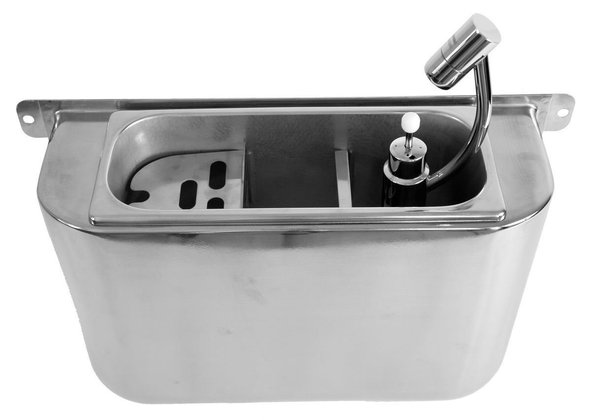 Combisteel Spülbecke für Eislöffel mit Eislöffeldusche 410 x 120 x 270 mit Wasserablaufloch, Wasseranschluss und Überlau