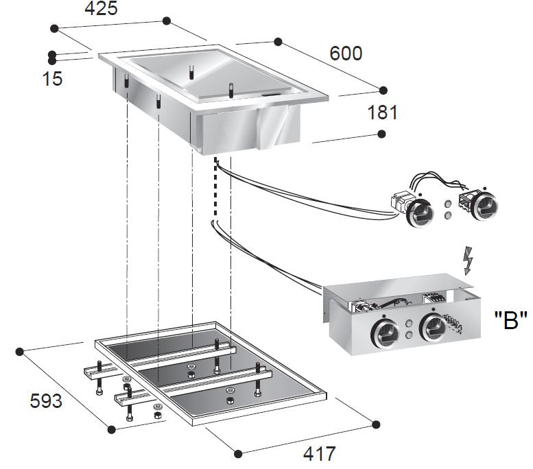 Combisteel El. Grillplatte Chrom, 425 x 600 x 181 mm