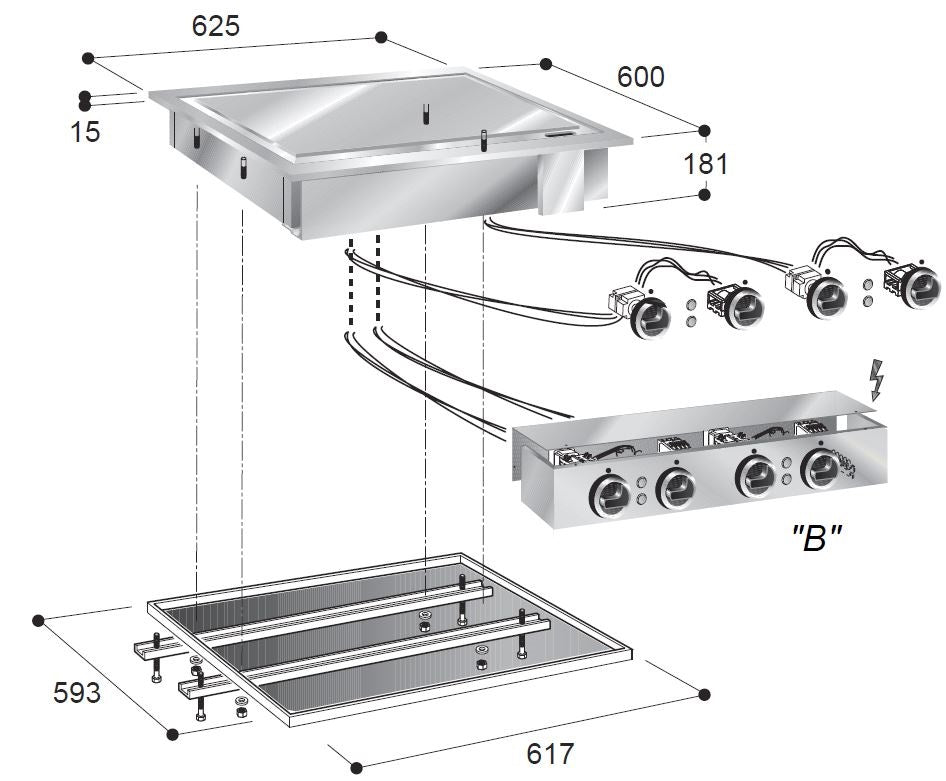 Combisteel El. Grillplatte Chrom, 625 x 600 x 181 mm