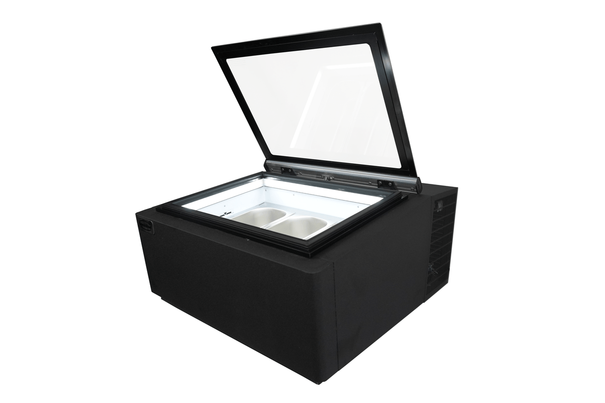 Combisteel Tischmodell Speiseisvitrine Schwarz Öffnet auf der Kundenseite