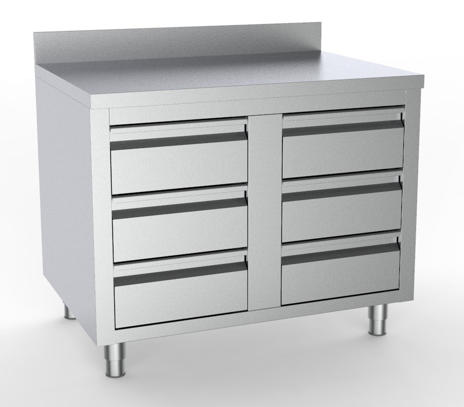 Combisteel Arbeitstisch mit 6 Schubladen mit Aufkantung 1000, Serie 700