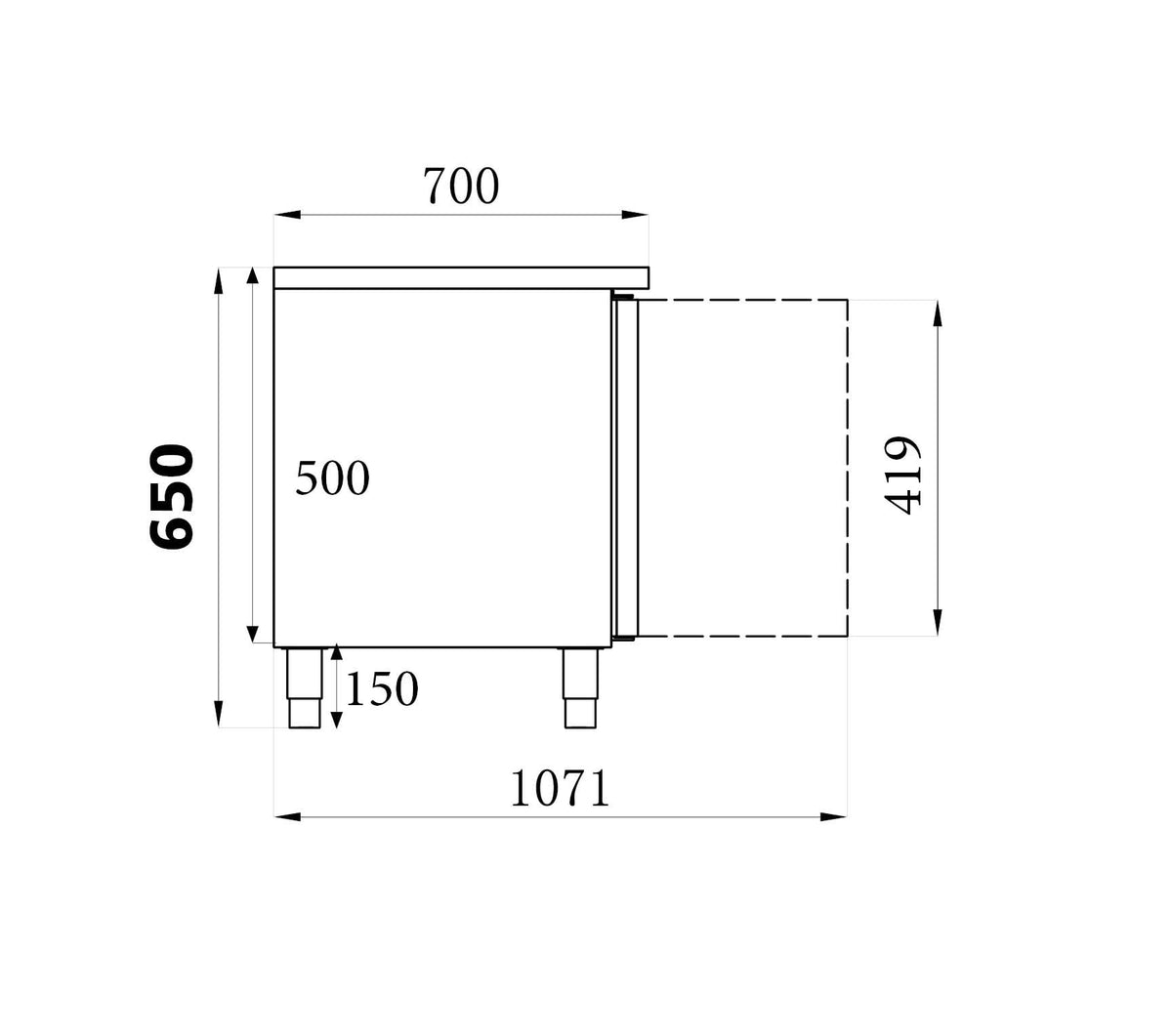 Combisteel Kühltisch 650 Hoch 3 Türen, 1795 x 700 x 650 mm