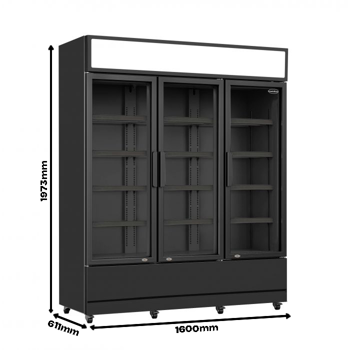 Combisteel Kühlschrank 3 Glastüren Schwarz FCU-1200 Bl