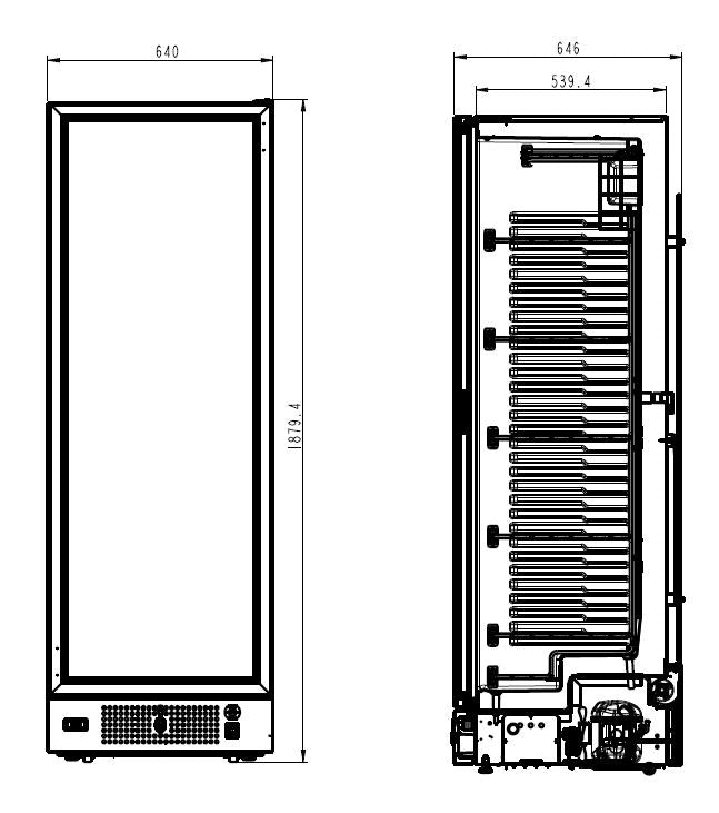 Combisteel Tiefkühlschrank 1 Glastür Schwarz 382l, 640 x 670 x 1875 mm
