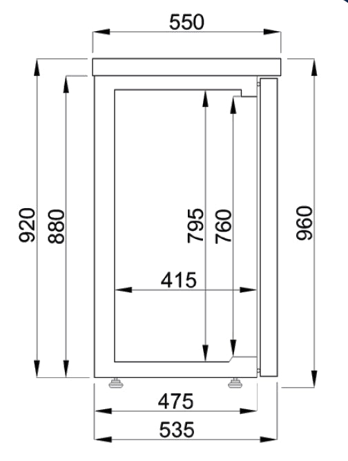 Combisteel Barkühler Schwarz 3 Türen, 1940 x 550 x 950 mm