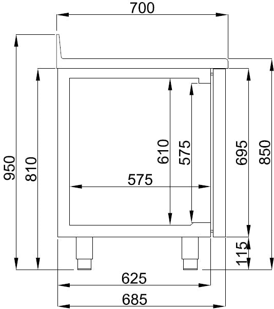 Combisteel Kühltisch Aufkantung 3 Türen Mono Block, Serie 700
