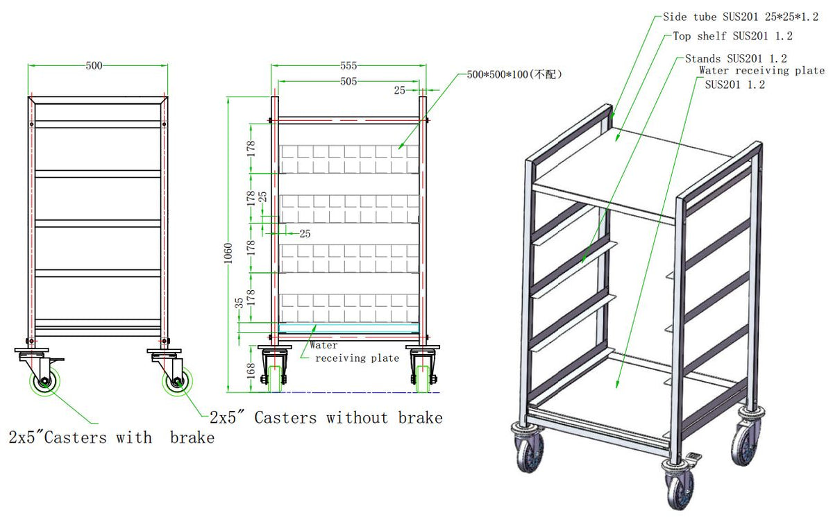 Combisteel Geschirrkorbwagen 500x500, 555 x 500 x 1060 mm