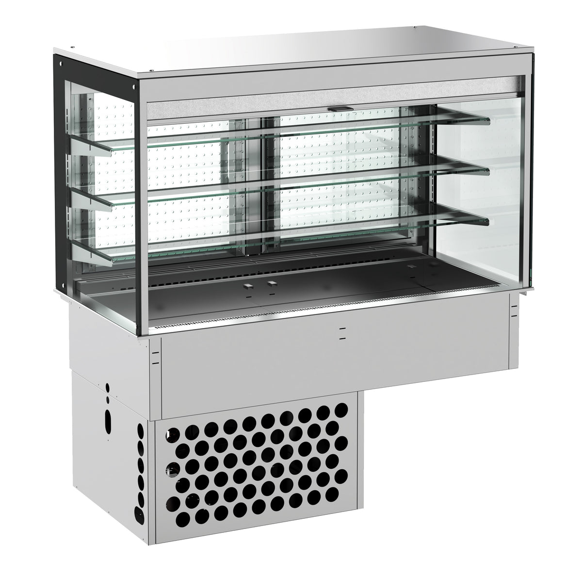 Combisteel Einbaukühlvitrine Eckig – mit Rollvorhang 3/1 GN