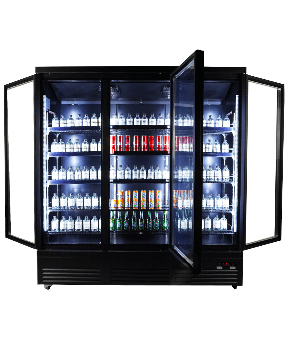 Combisteel Kühlschrank 3 Glastüren Schwarz CEB-1600R Bl