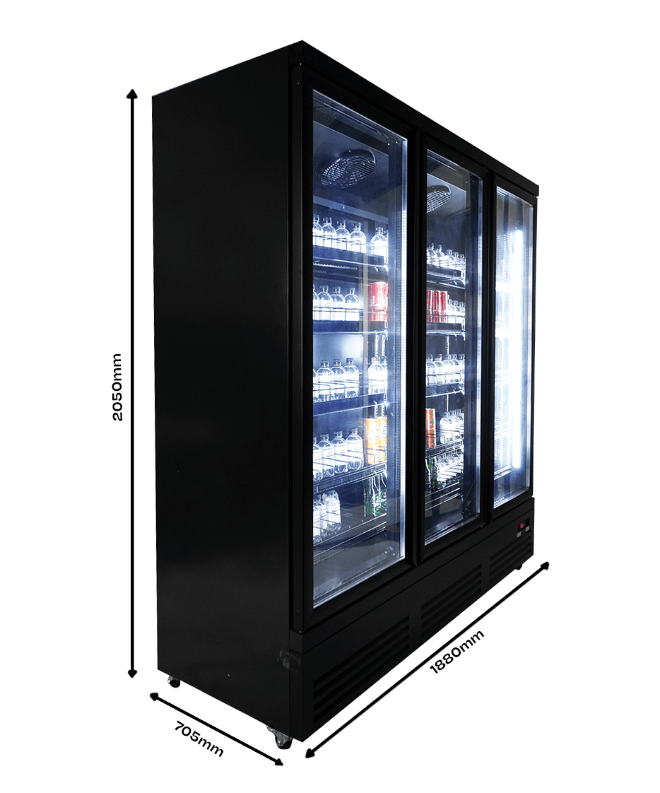 Combisteel Kühlschrank 3 Glastüren Schwarz CEB-1600R Bl