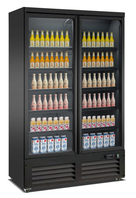 Combisteel Kühlschrank 2 Glastüren Schwarz CEB-1200R Bl