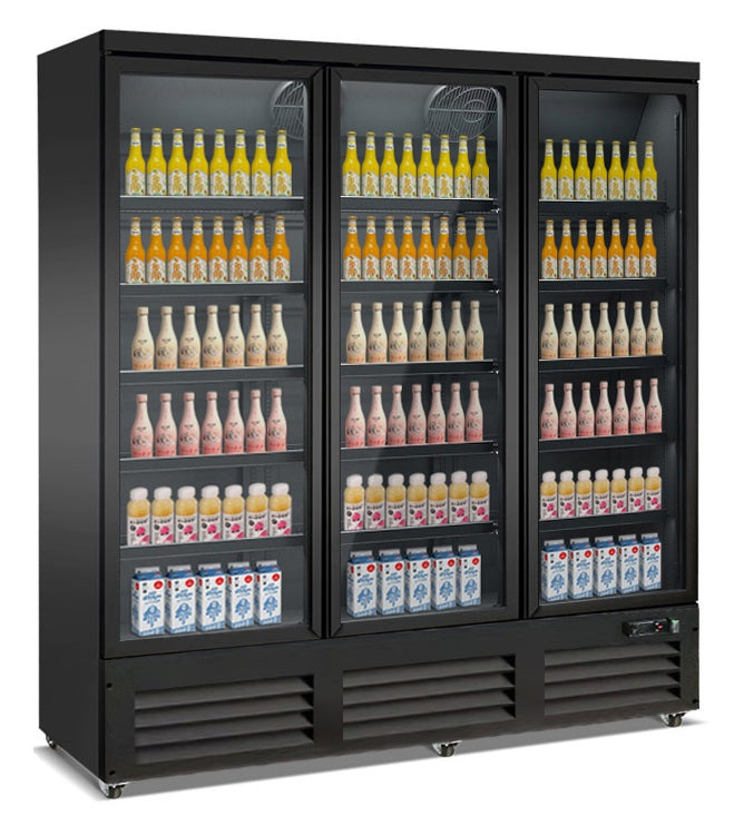 Combisteel Kühlschrank 3 Glastüren Schwarz CEB-1600R Bl