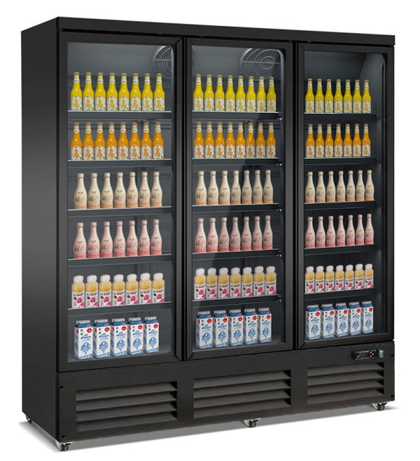 Combisteel Kühlschrank 3 Glastüren Schwarz CEB-1600R Bl