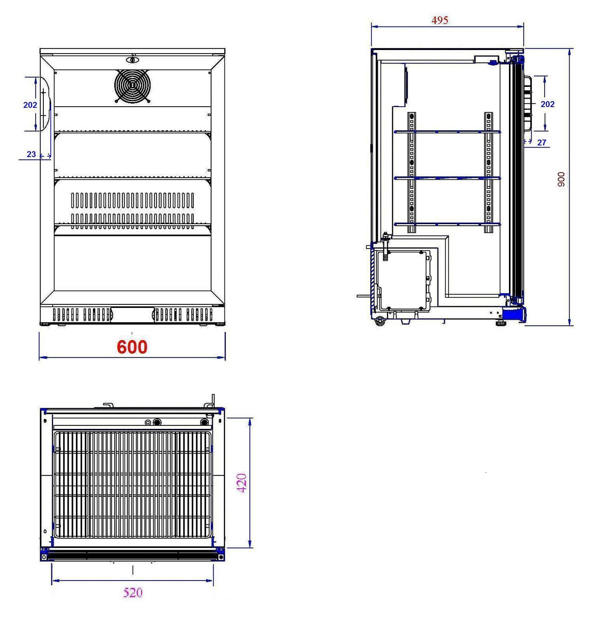 Combisteel Barkühler Schwarz 1 Tür, 600 x 520 x 900 mm