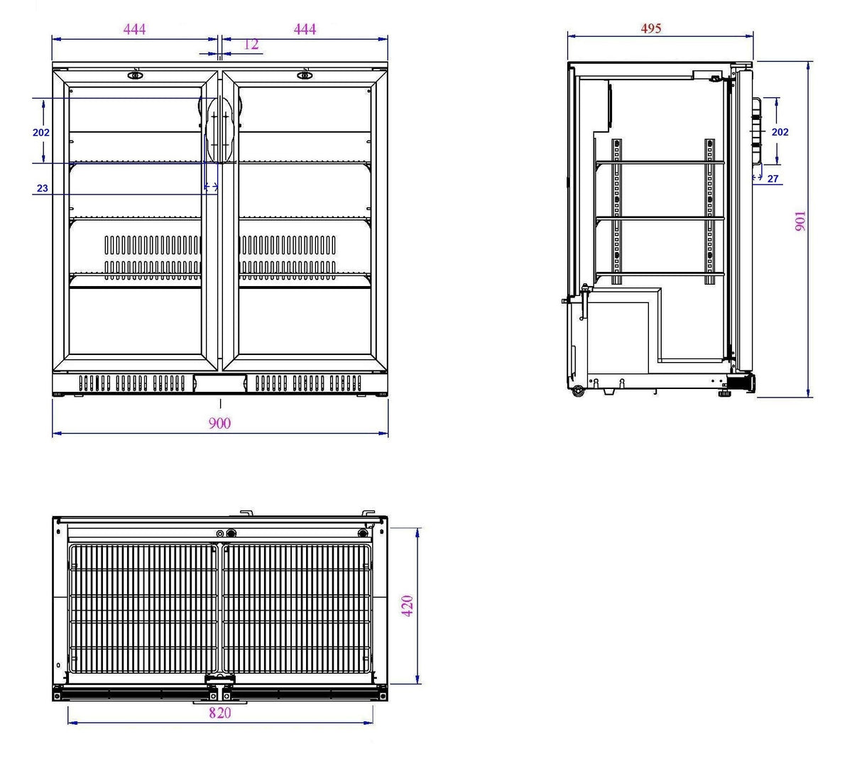 Combisteel Barkühler Schwarz 2 Türen, 900 x 520 x 900 mm