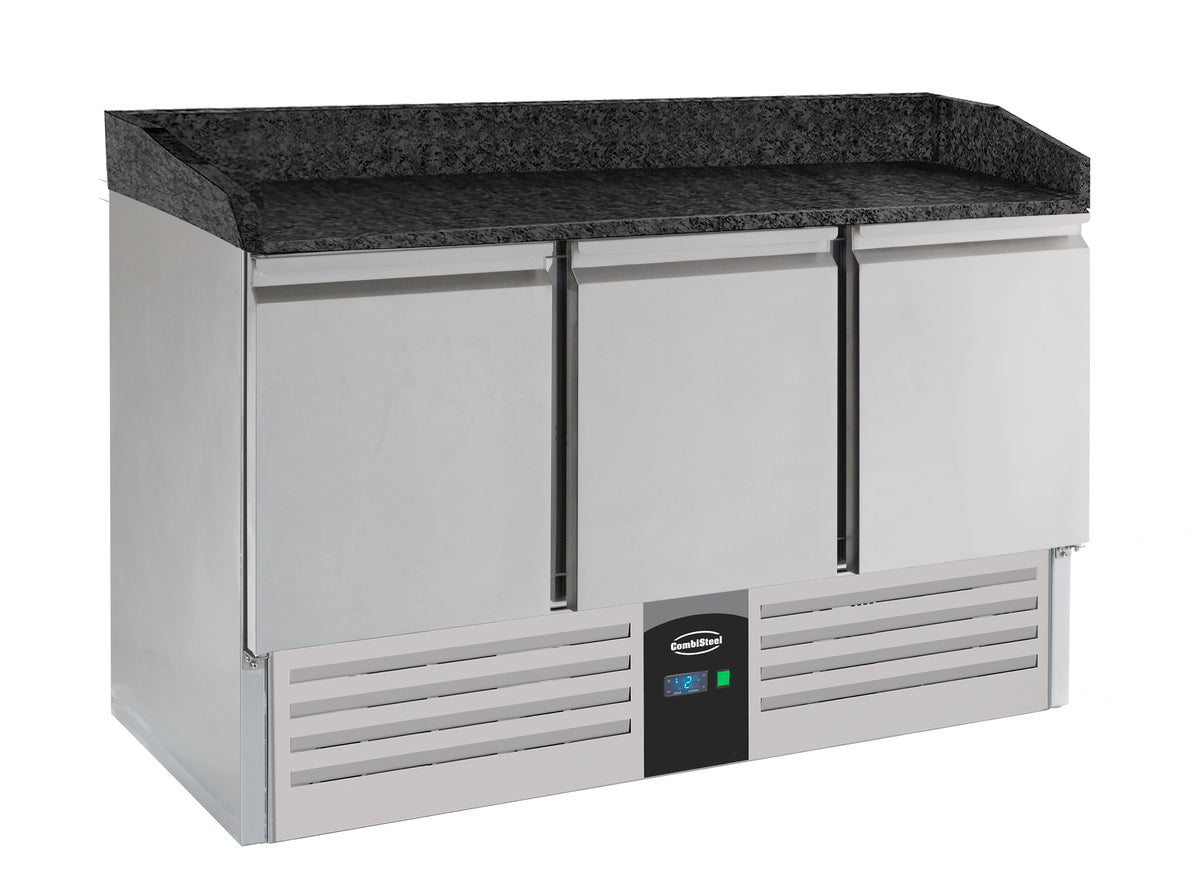 Combisteel Pizzatisch 3 Türen Schwarze Granit-arbeitsplatte, 1400 x 700 x 1020 mm