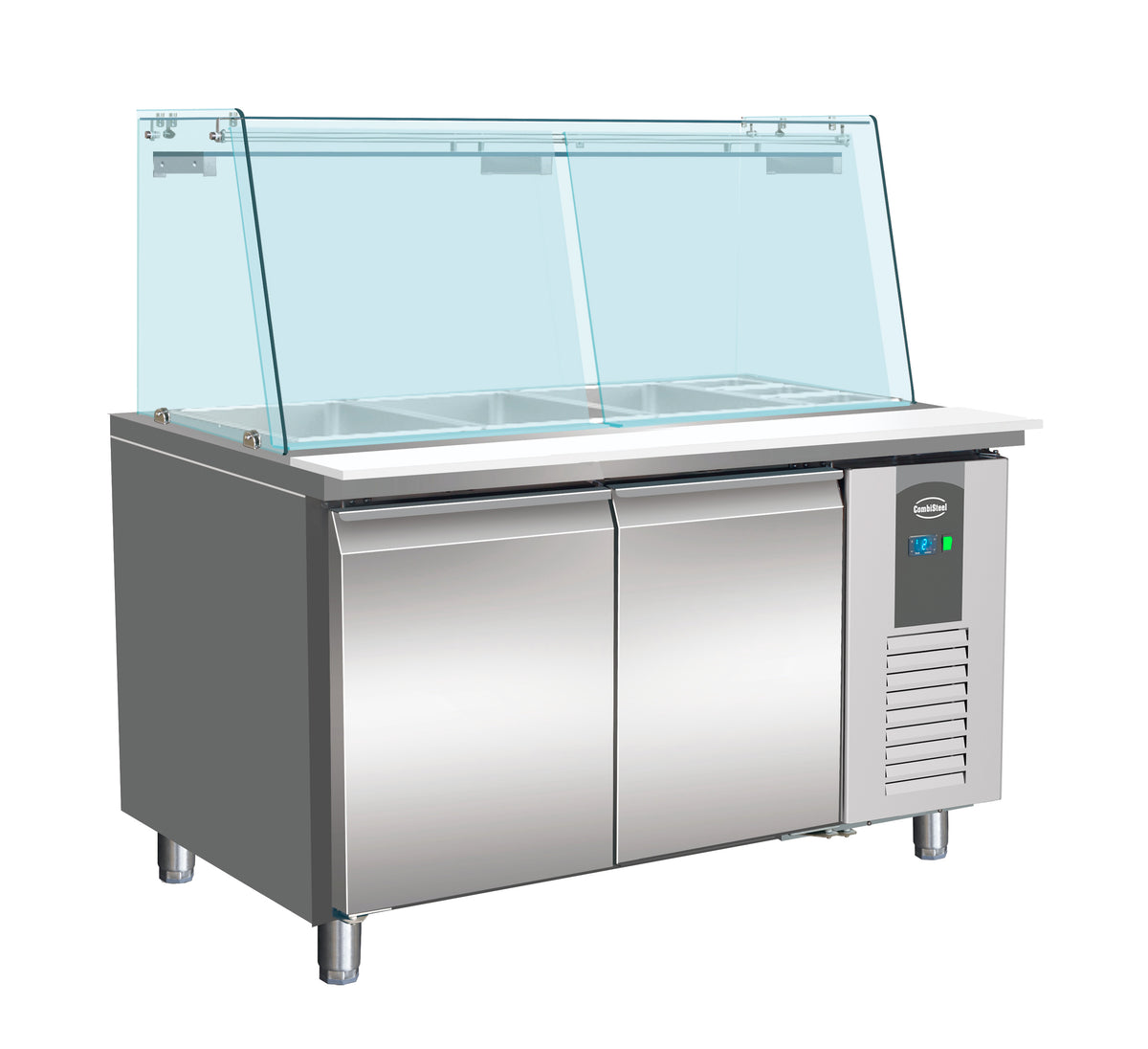 Combisteel Kühltisch mit Glas 2 Türen 3x 1/1 + 3x 1/6 GN Behälter, Serie 700
