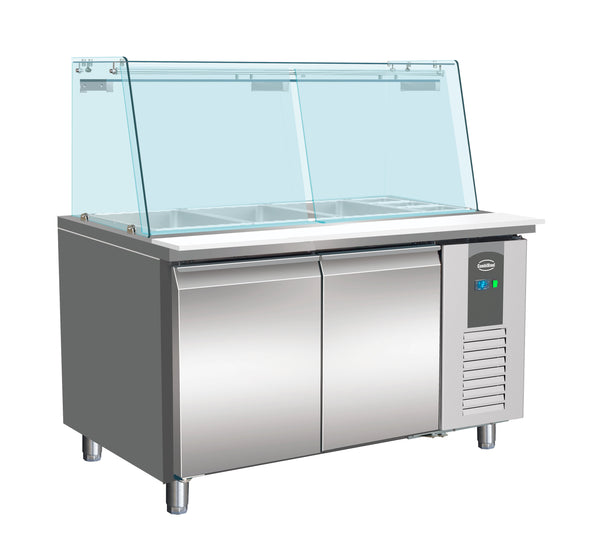 Combisteel Kühltisch mit Glas 2 Türen 3x 1/1 + 3x 1/6 GN Behälter, Serie 700