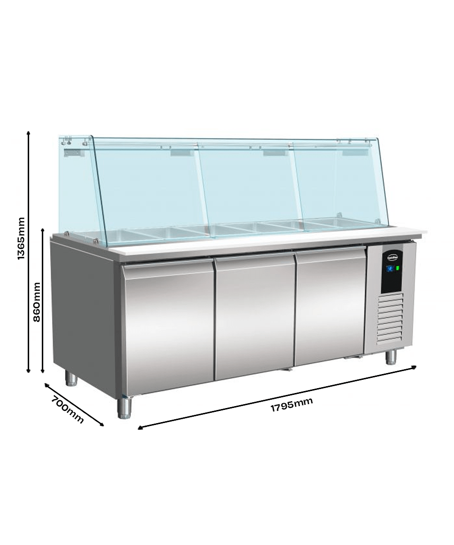 Combisteel Kühltisch mit Glas 3 Türen 5x 1/1 GN Behälter