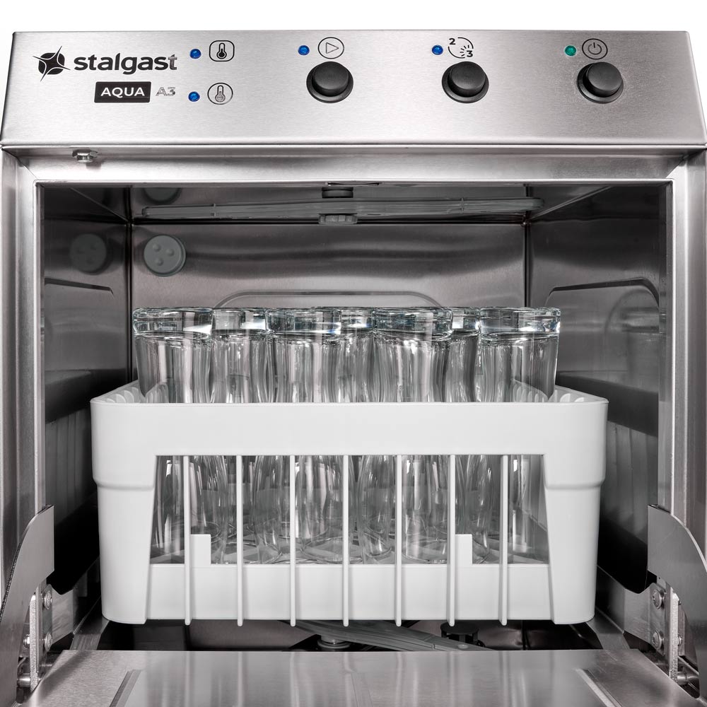 Stalgast Gläserspülmaschine Aqua A3 mit Klarspülmittel- und Reinigerdosierpumpe, 2 Spülprogramme, Korbgröße 400x400 mm