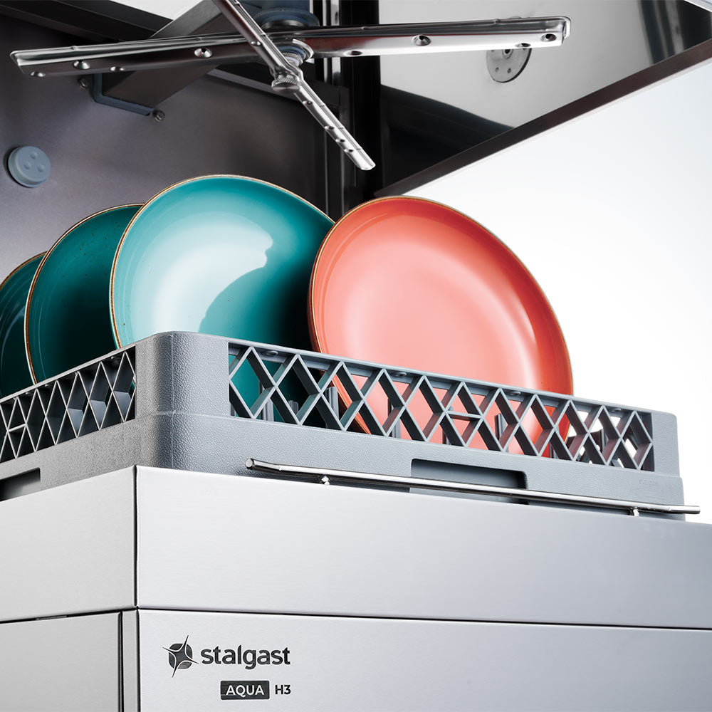 Stalgast Edelstahl Haubenspülmaschine  Aqua H5 mit Klarspülmittel- und Reinigerdosierpumpe, 3 Spülprogramme