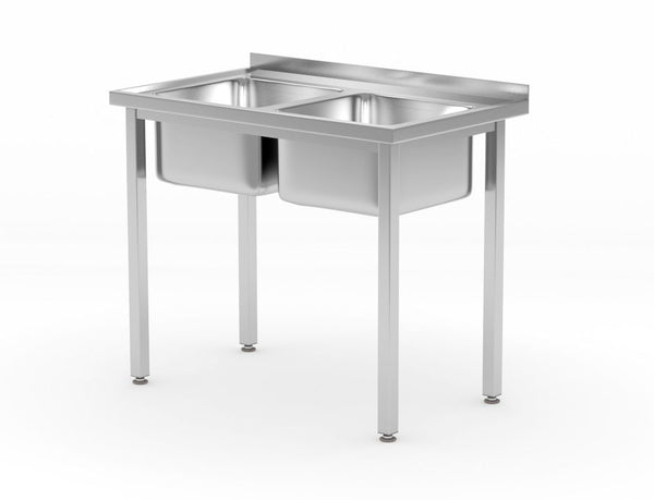 HENDI Tisch mit 2 Spülbecken – verschraubt