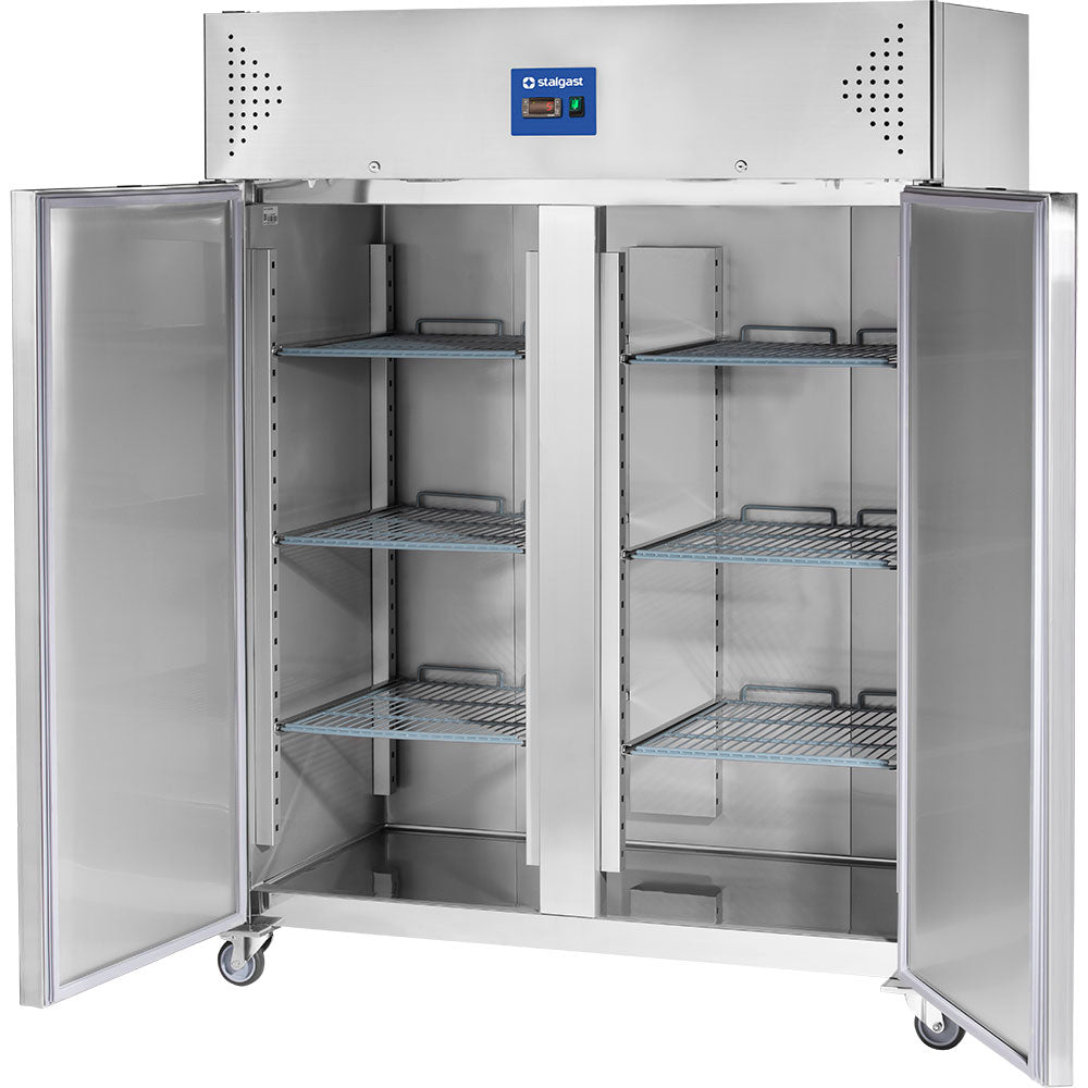 Stalgast Starline Edelstahl Doppeltür-Tiefkühlschrank mit Rädern, GN 2/1, 1480x830x2010 mm (BxTxH), 1300 L