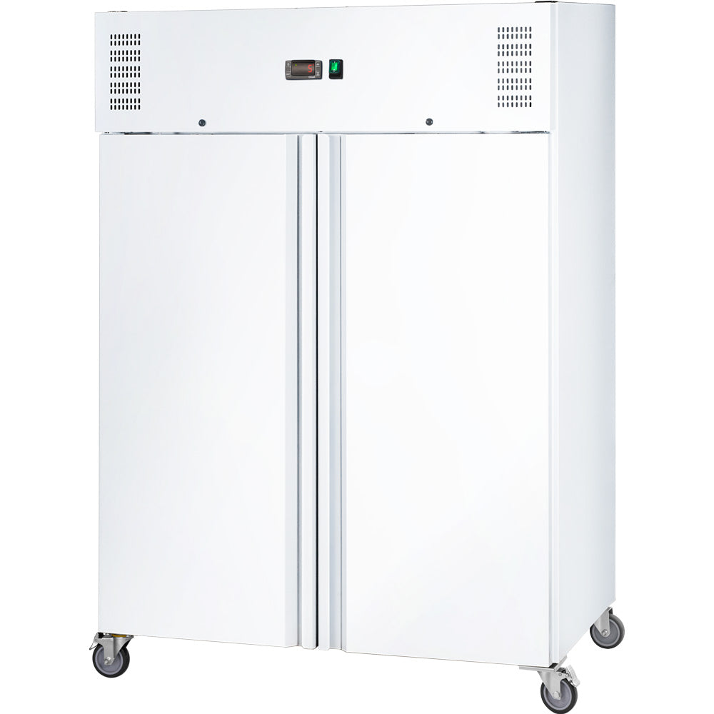 Stalgast Starline Doppeltür-Kühlschrank GN 2/1, weiß, fahrbar, 1340x810x2000 (BxTxH), 0,35 kW