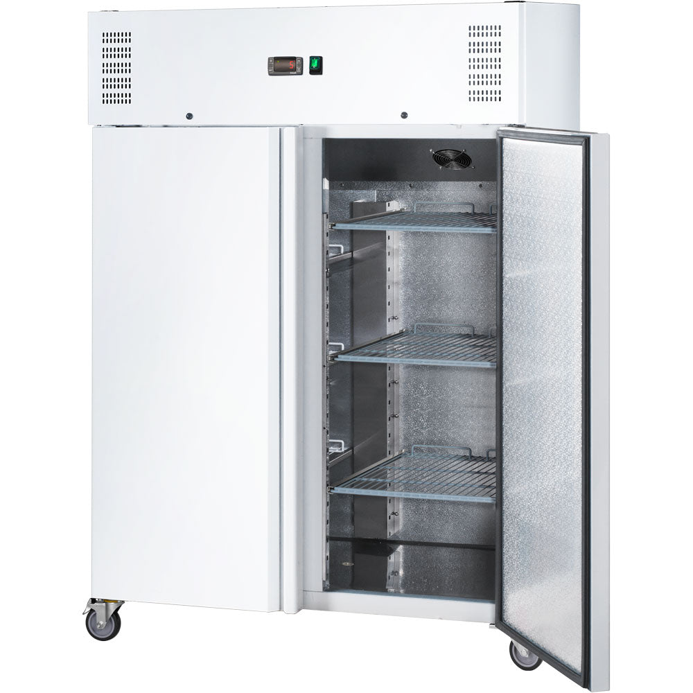 Stalgast Starline Doppeltür-Kühlschrank GN 2/1, weiß, fahrbar, 1340x810x2000 (BxTxH), 0,35 kW