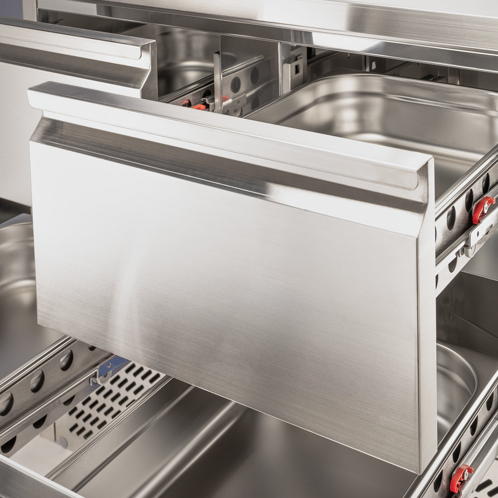 Stalgast Starline Edelstahl Kühltisch mit vier Schubladen GN 1/1, 900x700x875 mm (BxTxH), ohne Aufkantung
