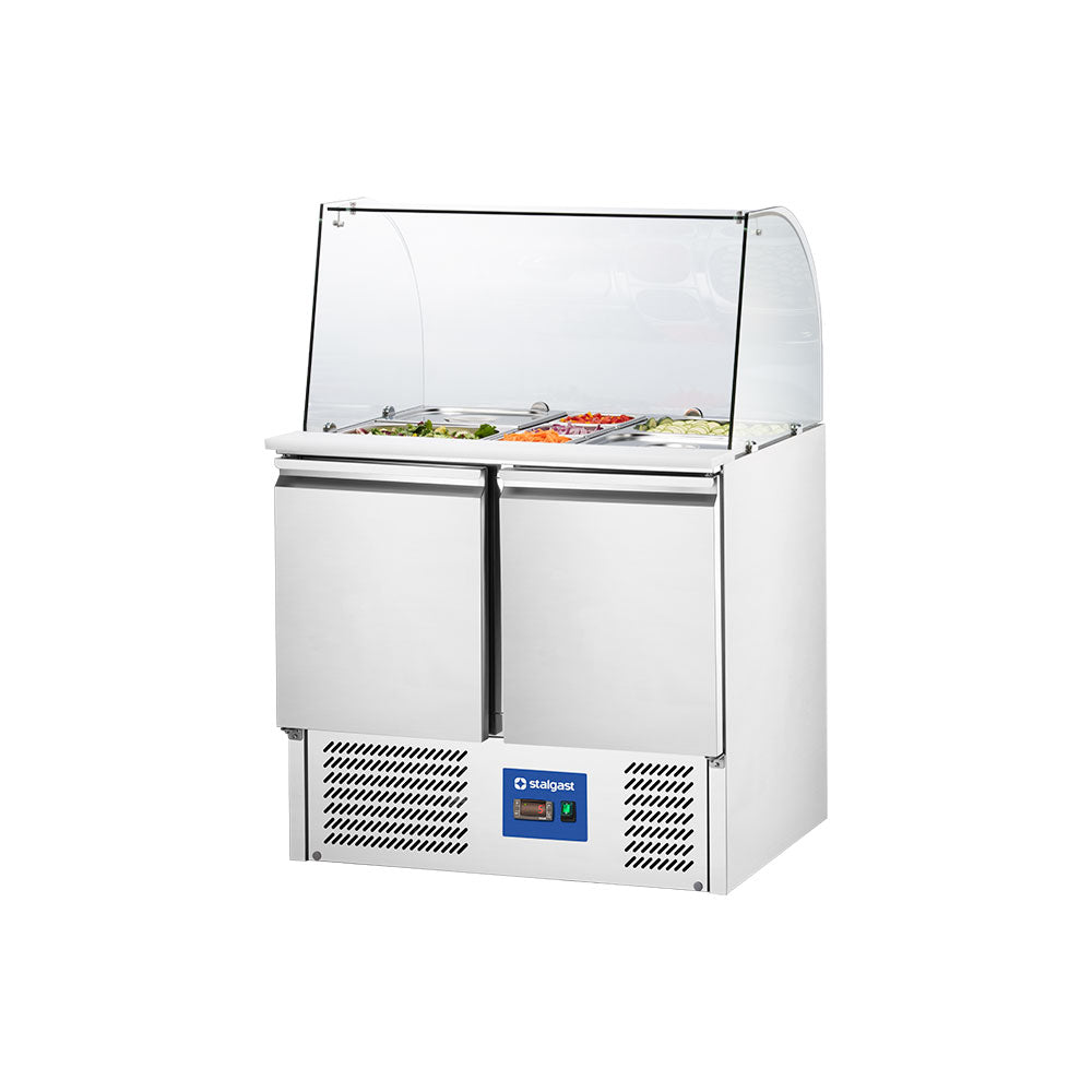 Stalgast Starline Saladette mit Glasaufsatz, 2-türig, GN 1/1, Aufnahme 10x GN1/4, 900x705x1300 mm (BxTxH), ohne Aufkantung