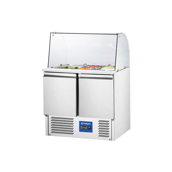 Stalgast Starline Saladette mit Glasaufsatz, 2-türig, GN 1/1, Aufnahme 10x GN1/4, 900x705x1300 mm (BxTxH), ohne Aufkantung